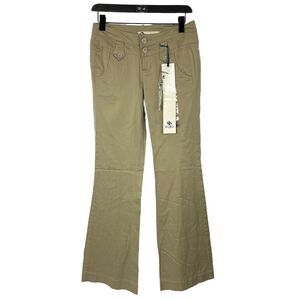 Boom Boom Jeans Womens 3 Khaki Pants Flair Leg Lightweight button Greenish Beige